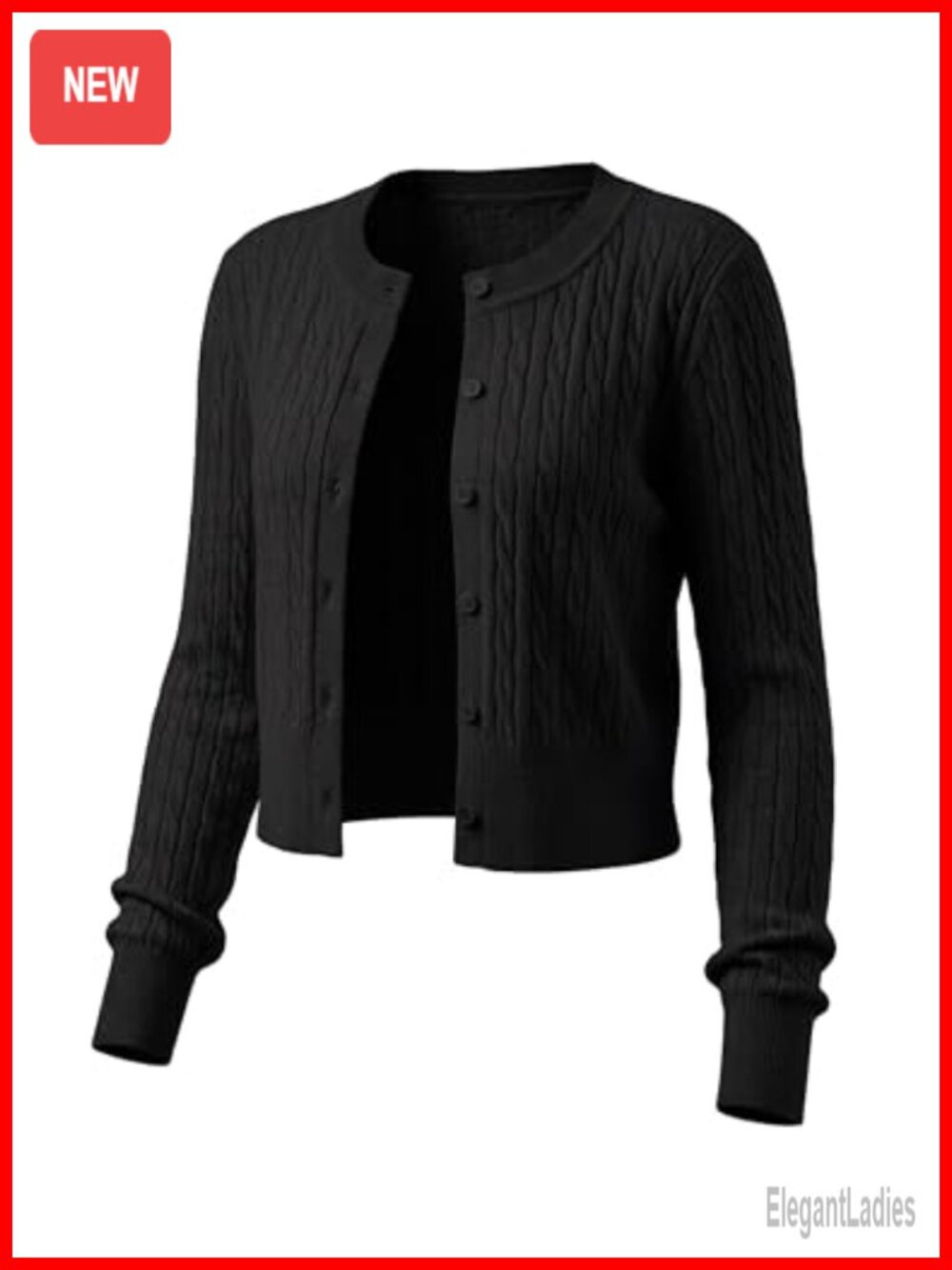 Lightweight Micro-Cable Cropped Cardigan Long Sleeve Button Down Sweater